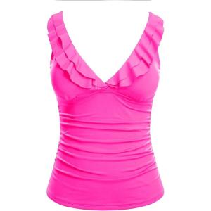 imageYonique Womens Tankini Top Only Tummy Control Bathing Suit Top Ruffle Swimsuit Top V Neck Swim Tank Top No BottomHot Pink