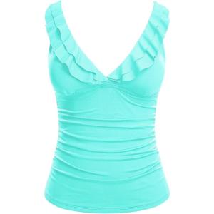 imageYonique Womens Tankini Top Only Tummy Control Bathing Suit Top Ruffle Swimsuit Top V Neck Swim Tank Top No BottomLake Blue