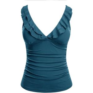 imageYonique Womens Tankini Top Only Tummy Control Bathing Suit Top Ruffle Swimsuit Top V Neck Swim Tank Top No BottomMalachite Green