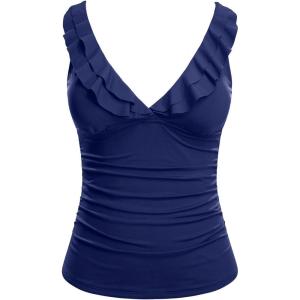 imageYonique Womens Tankini Top Only Tummy Control Bathing Suit Top Ruffle Swimsuit Top V Neck Swim Tank Top No BottomNavy Blue