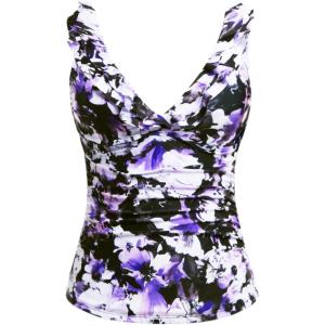 imageYonique Womens Tankini Top Only Tummy Control Bathing Suit Top Ruffle Swimsuit Top V Neck Swim Tank Top No BottomPurple Flowers