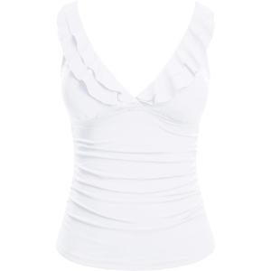 imageYonique Womens Tankini Top Only Tummy Control Bathing Suit Top Ruffle Swimsuit Top V Neck Swim Tank Top No BottomWhite