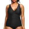 imageYonique Women Plus Size Tankini Top Only Tummy Control Bathing Suit Top V Neck Swim Top No BottomBlack