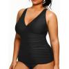 imageYonique Women Plus Size Tankini Top Only Tummy Control Bathing Suit Top V Neck Swim Top No BottomBlack