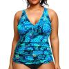 imageYonique Women Plus Size Tankini Top Only Tummy Control Bathing Suit Top V Neck Swim Top No BottomBlue Leaves