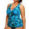 imageYonique Women Plus Size Tankini Top Only Tummy Control Bathing Suit Top V Neck Swim Top No BottomBlue Leaves