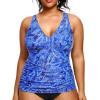 imageYonique Women Plus Size Tankini Top Only Tummy Control Bathing Suit Top V Neck Swim Top No BottomBlue Paisley