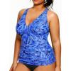 imageYonique Women Plus Size Tankini Top Only Tummy Control Bathing Suit Top V Neck Swim Top No BottomBlue Paisley