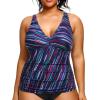 imageYonique Women Plus Size Tankini Top Only Tummy Control Bathing Suit Top V Neck Swim Top No BottomBlue Striped