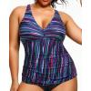 imageYonique Women Plus Size Tankini Top Only Tummy Control Bathing Suit Top V Neck Swim Top No BottomBlue Striped