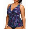 imageYonique Women Plus Size Tankini Top Only Tummy Control Bathing Suit Top V Neck Swim Top No BottomBlue Striped