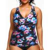 imageYonique Women Plus Size Tankini Top Only Tummy Control Bathing Suit Top V Neck Swim Top No BottomColorful Black Floral
