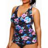 imageYonique Women Plus Size Tankini Top Only Tummy Control Bathing Suit Top V Neck Swim Top No BottomColorful Black Floral