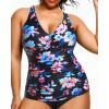 imageYonique Women Plus Size Tankini Top Only Tummy Control Bathing Suit Top V Neck Swim Top No BottomColorful Black Floral