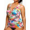 imageYonique Women Plus Size Tankini Top Only Tummy Control Bathing Suit Top V Neck Swim Top No BottomColorful Floral