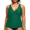 imageYonique Women Plus Size Tankini Top Only Tummy Control Bathing Suit Top V Neck Swim Top No BottomGreen