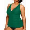 imageYonique Women Plus Size Tankini Top Only Tummy Control Bathing Suit Top V Neck Swim Top No BottomGreen