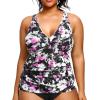 imageYonique Women Plus Size Tankini Top Only Tummy Control Bathing Suit Top V Neck Swim Top No BottomPurple Flowers