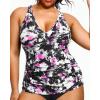 imageYonique Women Plus Size Tankini Top Only Tummy Control Bathing Suit Top V Neck Swim Top No BottomPurple Flowers