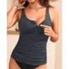 imageYonique Womens Tankini Top Only Button Tummy Control Swim Tank Top Modest Bathing Suit Top No BottomGrey