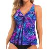 imageYonique Womens Flowy Tankini Tops Only Modest Swim Tops Loose Fit Bathing Suit Tops No BottomBlue Leaves