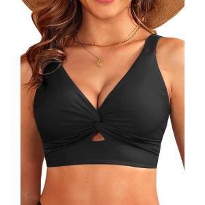 imageWomen Bikini Top Only  Supportive Swimsuit Top Large Bust Bathing Suit Top 2025 Cut Out Twist Swim TopBlack