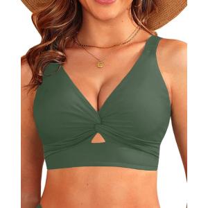 imageWomen Bikini Top Only  Supportive Swimsuit Top Large Bust Bathing Suit Top 2025 Cut Out Twist Swim TopOlive Green