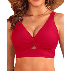 imageWomen Bikini Top Only  Supportive Swimsuit Top Large Bust Bathing Suit Top 2025 Cut Out Twist Swim TopRed