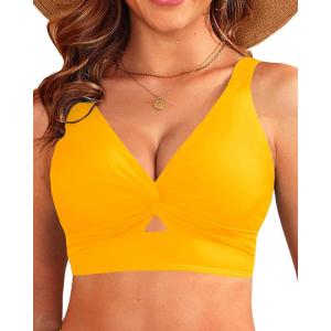 imageWomen Bikini Top Only  Supportive Swimsuit Top Large Bust Bathing Suit Top 2025 Cut Out Twist Swim TopYellow