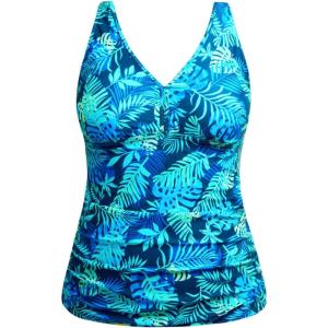 imageYonique Women Plus Size Tankini Top Only Tummy Control Bathing Suit Top V Neck Swim Top No BottomBlue Leaves