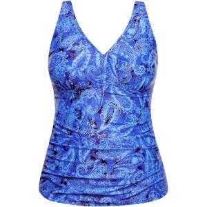 imageYonique Women Plus Size Tankini Top Only Tummy Control Bathing Suit Top V Neck Swim Top No BottomBlue Paisley