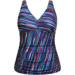 imageYonique Women Plus Size Tankini Top Only Tummy Control Bathing Suit Top V Neck Swim Top No BottomBlue Striped