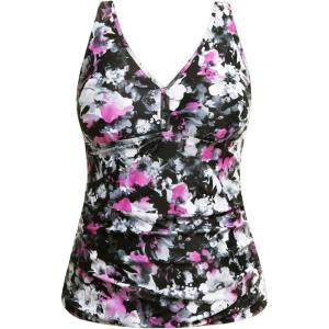 imageYonique Women Plus Size Tankini Top Only Tummy Control Bathing Suit Top V Neck Swim Top No BottomPurple Flowers