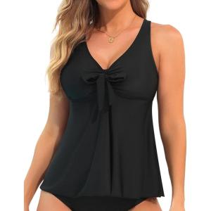 imageYonique Womens Flowy Tankini Tops Only Modest Swim Tops Loose Fit Bathing Suit Tops No BottomBlack