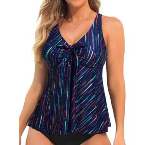 imageYonique Womens Flowy Tankini Tops Only Modest Swim Tops Loose Fit Bathing Suit Tops No BottomBlue Stripe