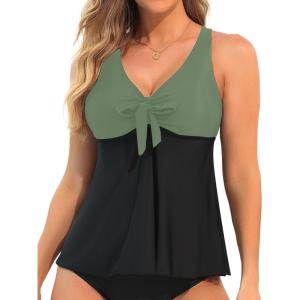 imageYonique Womens Flowy Tankini Tops Only Modest Swim Tops Loose Fit Bathing Suit Tops No BottomOlive Green