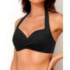 imageYonique Women Halter Bikini Top Push Up Swimsuit Top Retro Swim Top Twist Front Bathing Suit Top OnlyBlack