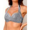 imageYonique Women Halter Bikini Top Push Up Swimsuit Top Retro Swim Top Twist Front Bathing Suit Top OnlyBlack Striped