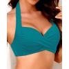 imageYonique Women Halter Bikini Top Push Up Swimsuit Top Retro Swim Top Twist Front Bathing Suit Top OnlyGreen