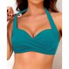 imageYonique Women Halter Bikini Top Push Up Swimsuit Top Retro Swim Top Twist Front Bathing Suit Top OnlyGreen