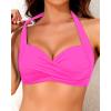 imageYonique Women Halter Bikini Top Push Up Swimsuit Top Retro Swim Top Twist Front Bathing Suit Top OnlyHot Pink