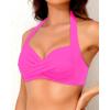 imageYonique Women Halter Bikini Top Push Up Swimsuit Top Retro Swim Top Twist Front Bathing Suit Top OnlyHot Pink