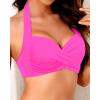 imageYonique Women Halter Bikini Top Push Up Swimsuit Top Retro Swim Top Twist Front Bathing Suit Top OnlyHot Pink