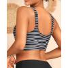 imageYonique Women Sports Bra Bikini Top Swim Bra Athletic Swim Top Scoop Neck Bathing SuitBlack and White Stripe