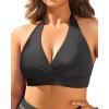 imageYonique Womens Plus Size Bikini Tops Only Halter Swimsuit Top Large Bust Swim Top V Neck Bathing Suit TopsBlack