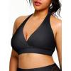 imageYonique Womens Plus Size Bikini Tops Only Halter Swimsuit Top Large Bust Swim Top V Neck Bathing Suit TopsBlack