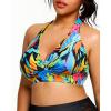 imageYonique Womens Plus Size Bikini Tops Only Halter Swimsuit Top Large Bust Swim Top V Neck Bathing Suit TopsBlack Flower