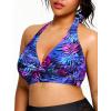 imageYonique Womens Plus Size Bikini Tops Only Halter Swimsuit Top Large Bust Swim Top V Neck Bathing Suit TopsBlue Leaves