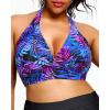 imageYonique Womens Plus Size Bikini Tops Only Halter Swimsuit Top Large Bust Swim Top V Neck Bathing Suit TopsBlue Leaves
