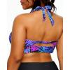 imageYonique Womens Plus Size Bikini Tops Only Halter Swimsuit Top Large Bust Swim Top V Neck Bathing Suit TopsBlue Leaves